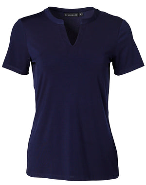 Ladies V-neck with Tab S/S Knit Top