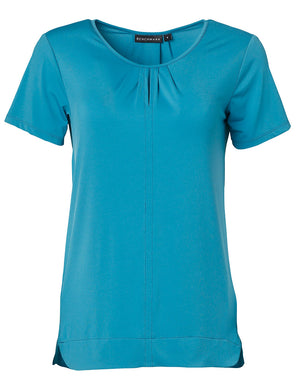 Ladies Round Neck with Pleats S/S Knit Top