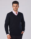 Mens 100% Merino Wool V Neck L/S Sweater