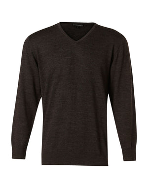Mens 100% Merino Wool V Neck L/S Sweater